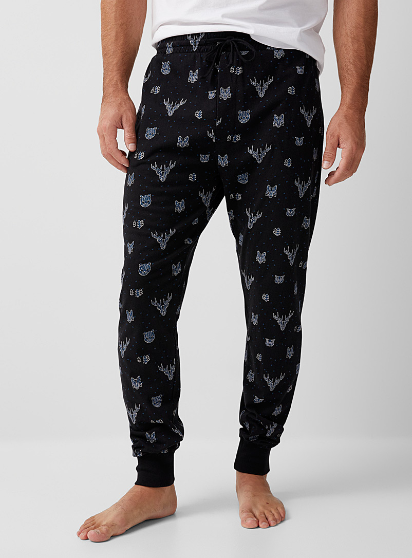 Le 31 Patterned Black Printed organic cotton lounge joggers for men