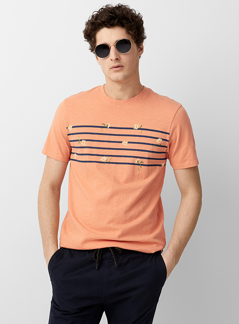Le 31 Light Orange Summer block T-shirt for men