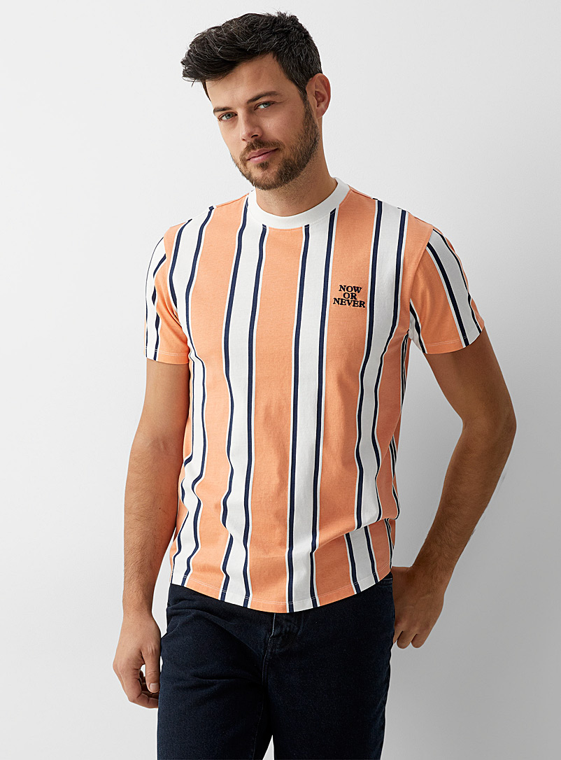 Le 31 Tangerine Vertical-stripe message T-shirt for men