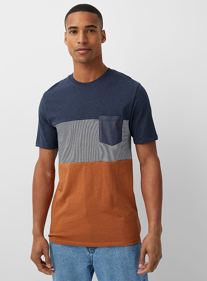 Le 31 Marine Blue Striped block T-shirt for men