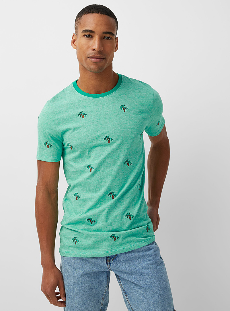 Le 31: Le t-shirt rayé brodé emblèmes vacances Vert pour homme