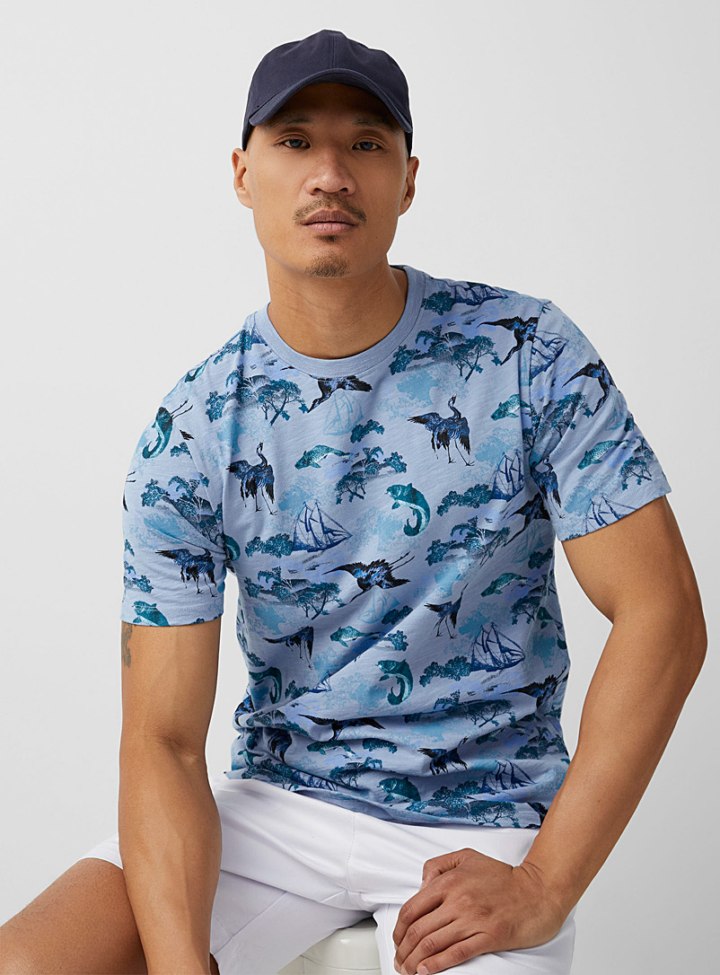 Le 31 Baby Blue All-over print slub jersey T-shirt for men