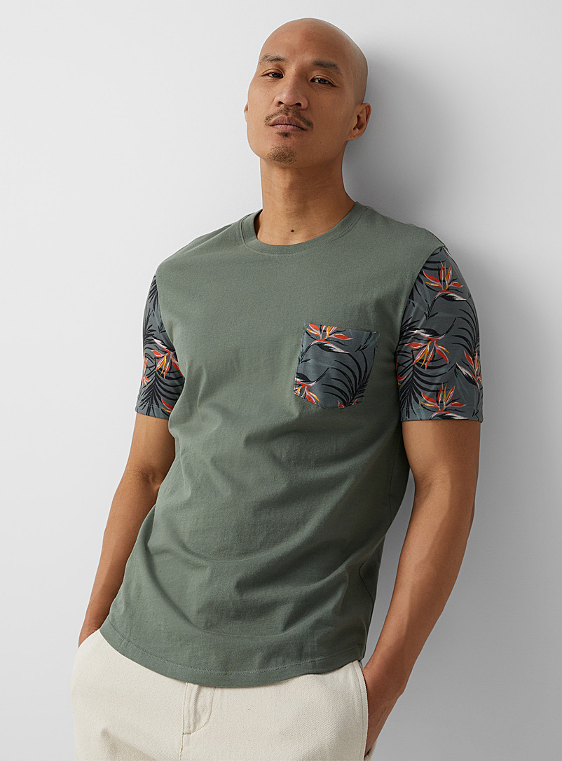 Le 31 Mossy Green Accent pattern T-shirt for men