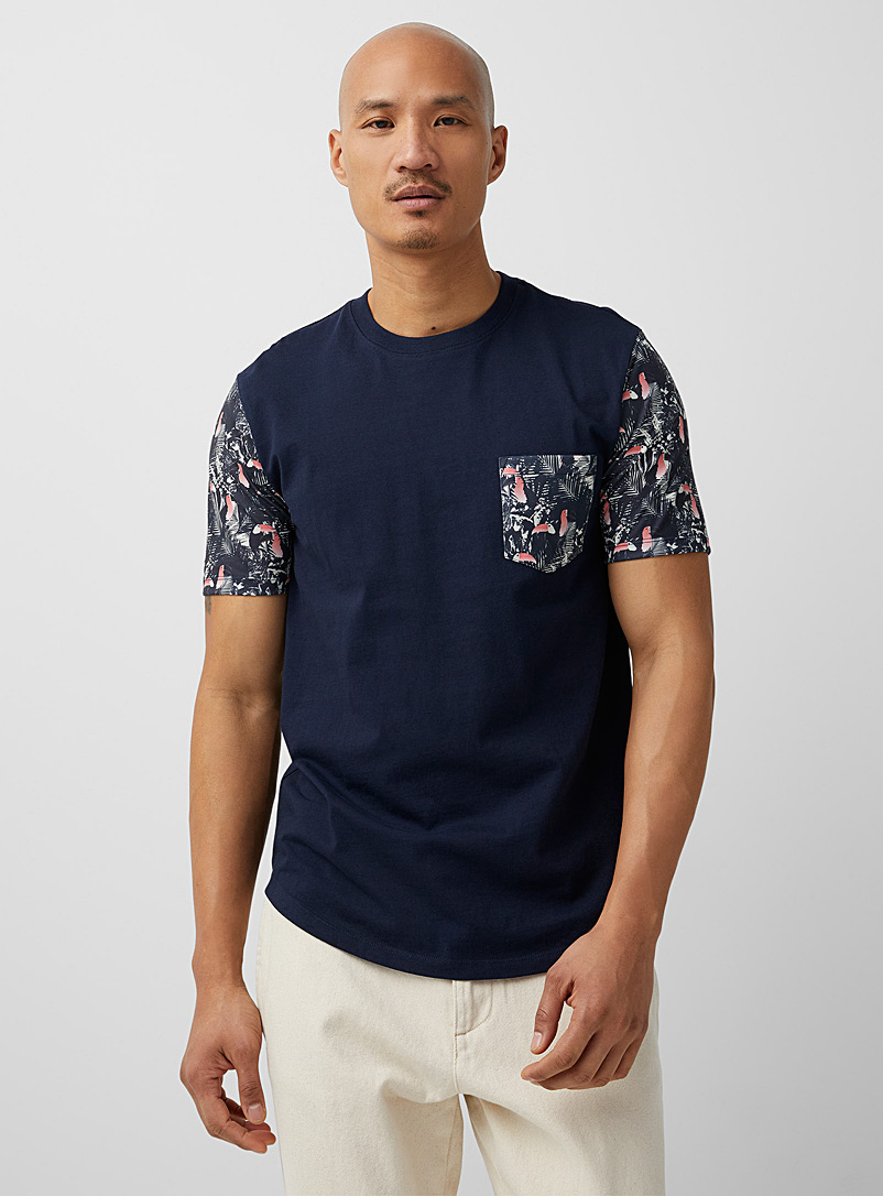 Le 31 Marine Blue Accent pattern T-shirt for men