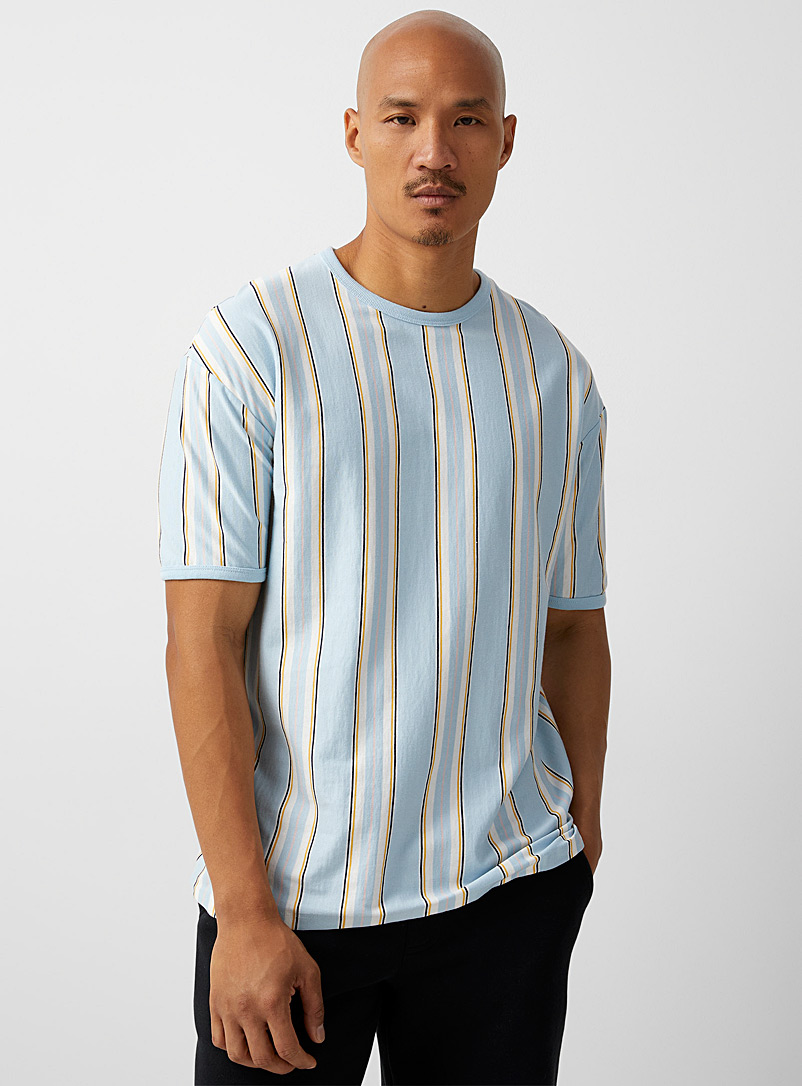 Le 31: Le t-shirt rayures verticales Bleu pâle-bleu poudre pour homme
