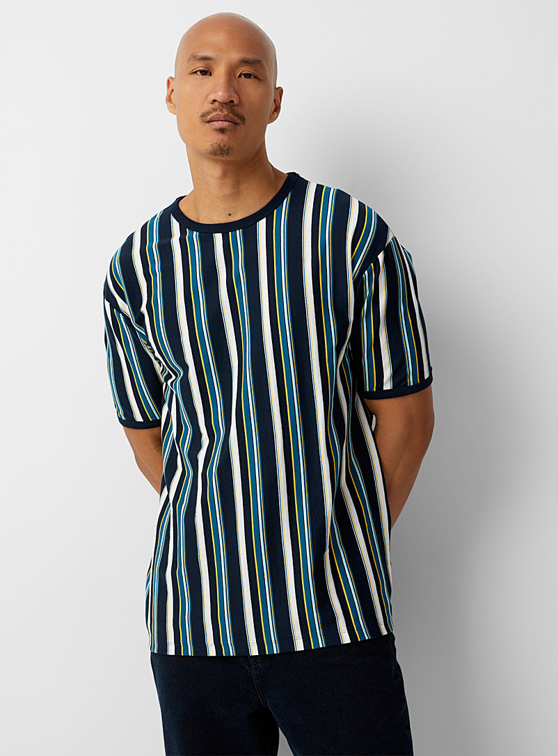 Le 31 Assorted white  Vertical stripes T-shirt for men