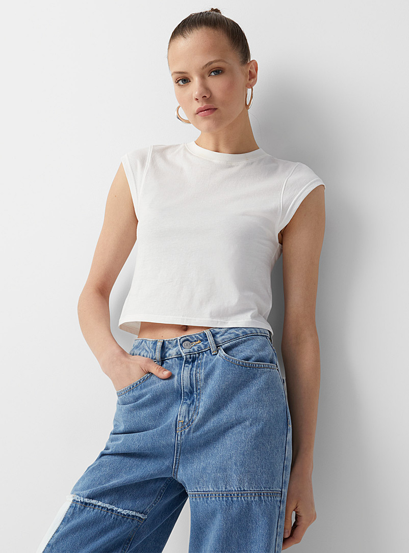 Twik White Shoulder-pad T-shirt for women
