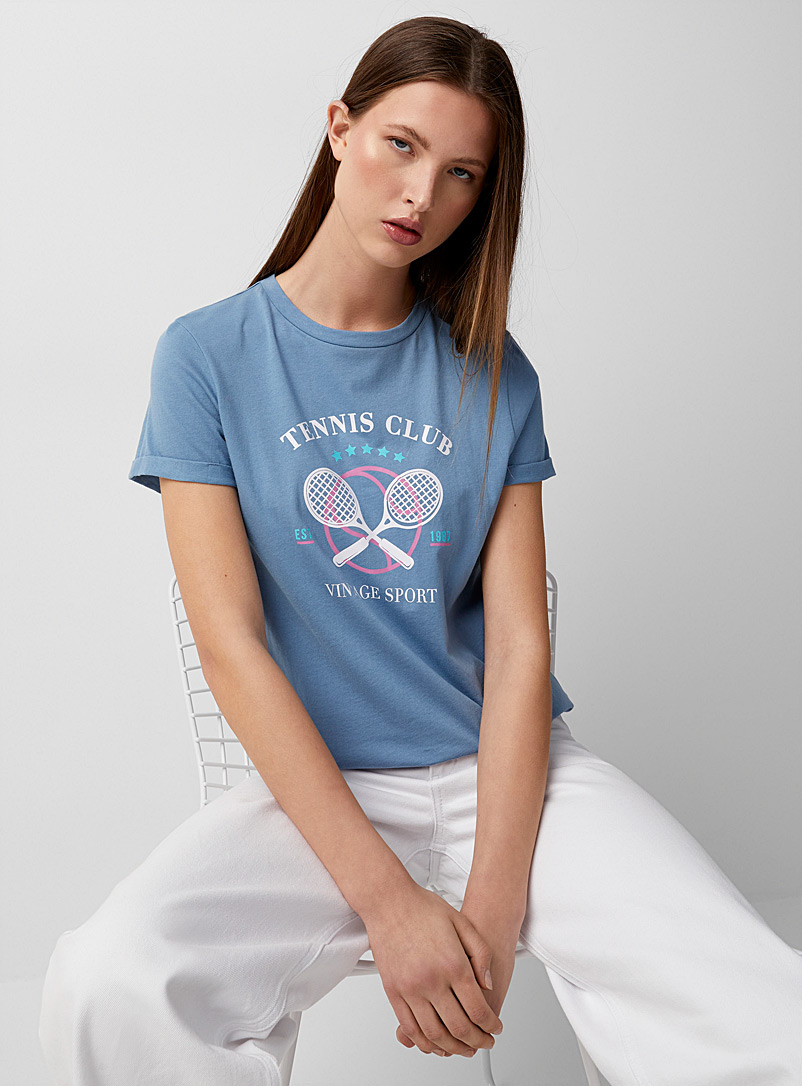Twik: Le t-shirt col rond imprimé coton bio Bleu à motifs pour femme