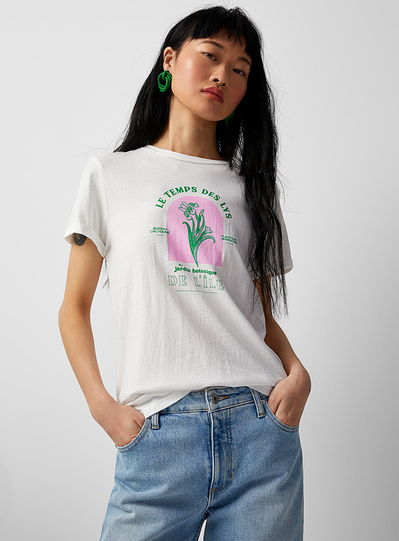 Twik: Le t-shirt col rond imprimé coton bio Blanc assorti pour femme