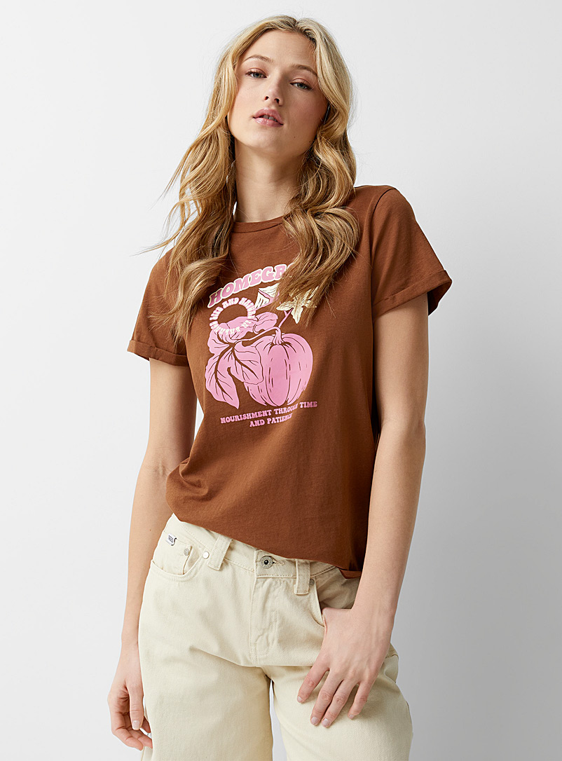 Twik Dark Brown Organic cotton crew-neck printed T-shirt for women