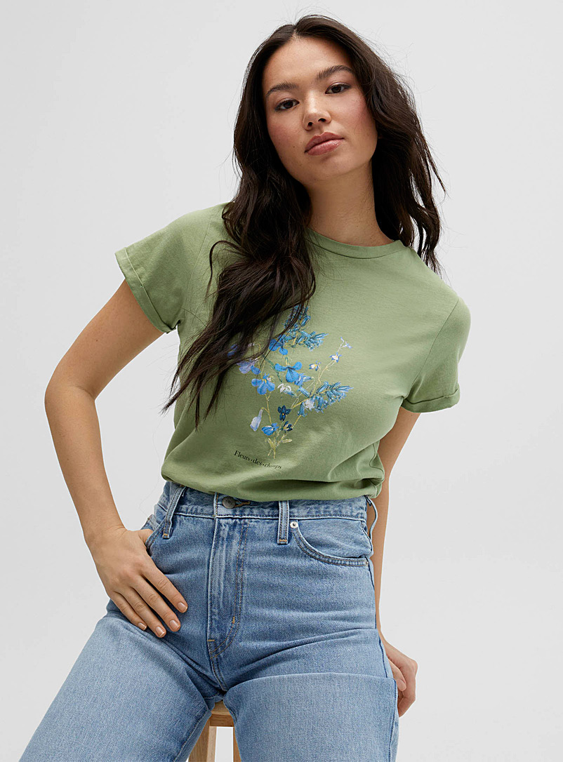 Twik Patterned green Organic cotton crew-neck printed T-shirt for women