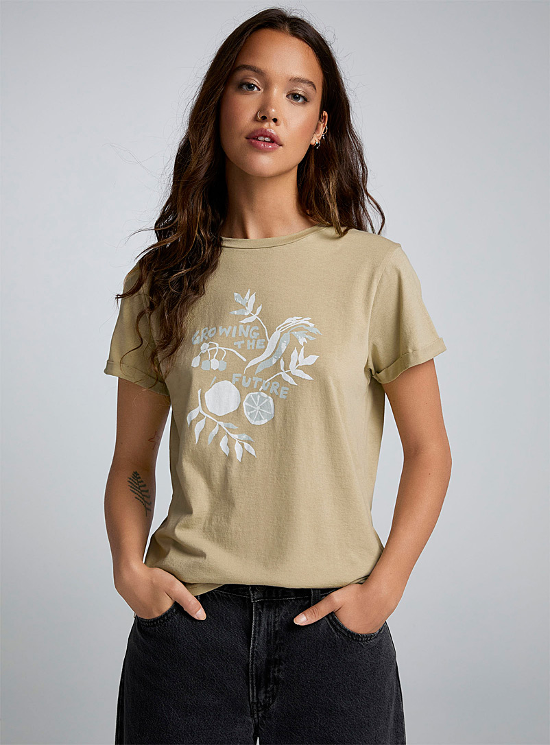 Twik: Le t-shirt col rond imprimé coton bio Vert à motifs pour femme