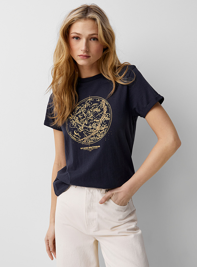 Twik Marine Blue Organic cotton crew-neck printed T-shirt for women