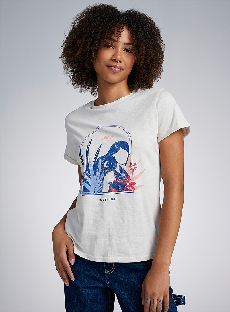 Twik Patterned White Organic cotton crew-neck printed T-shirt for women