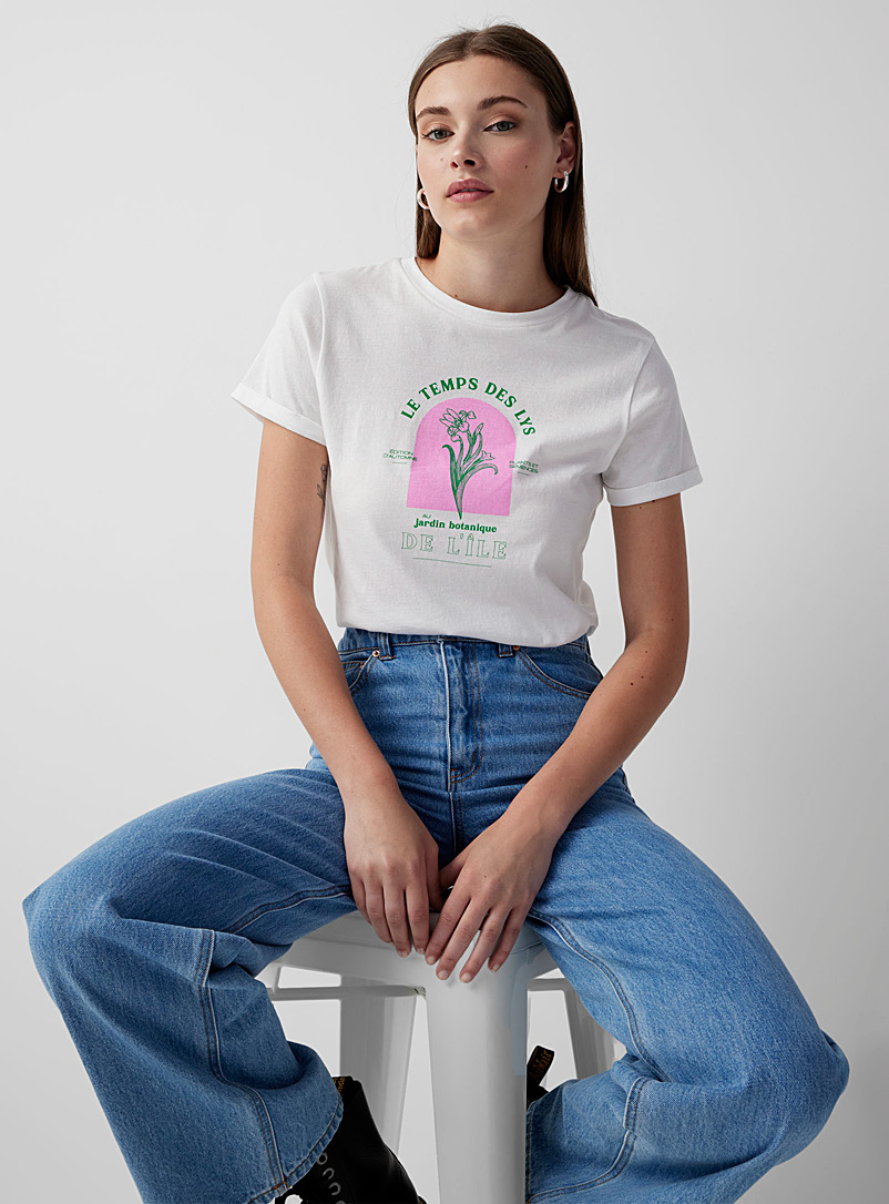 Twik Light Yellow Organic cotton crew-neck printed T-shirt for women