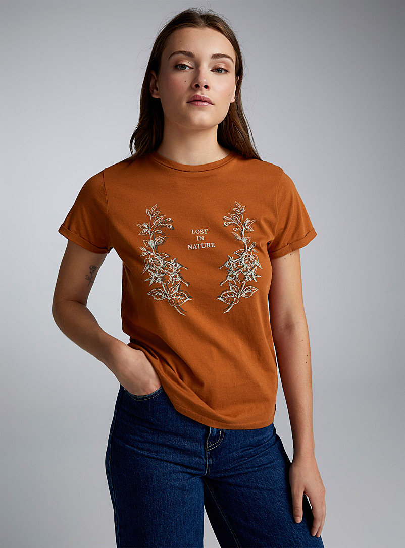 Twik: Le t-shirt col rond imprimé coton bio Orange moyen pour femme