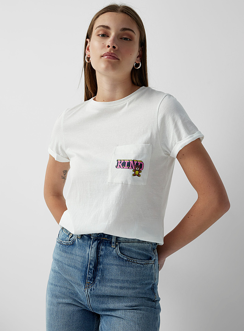 Twik Cream Beige Printed pocket T-shirt for women