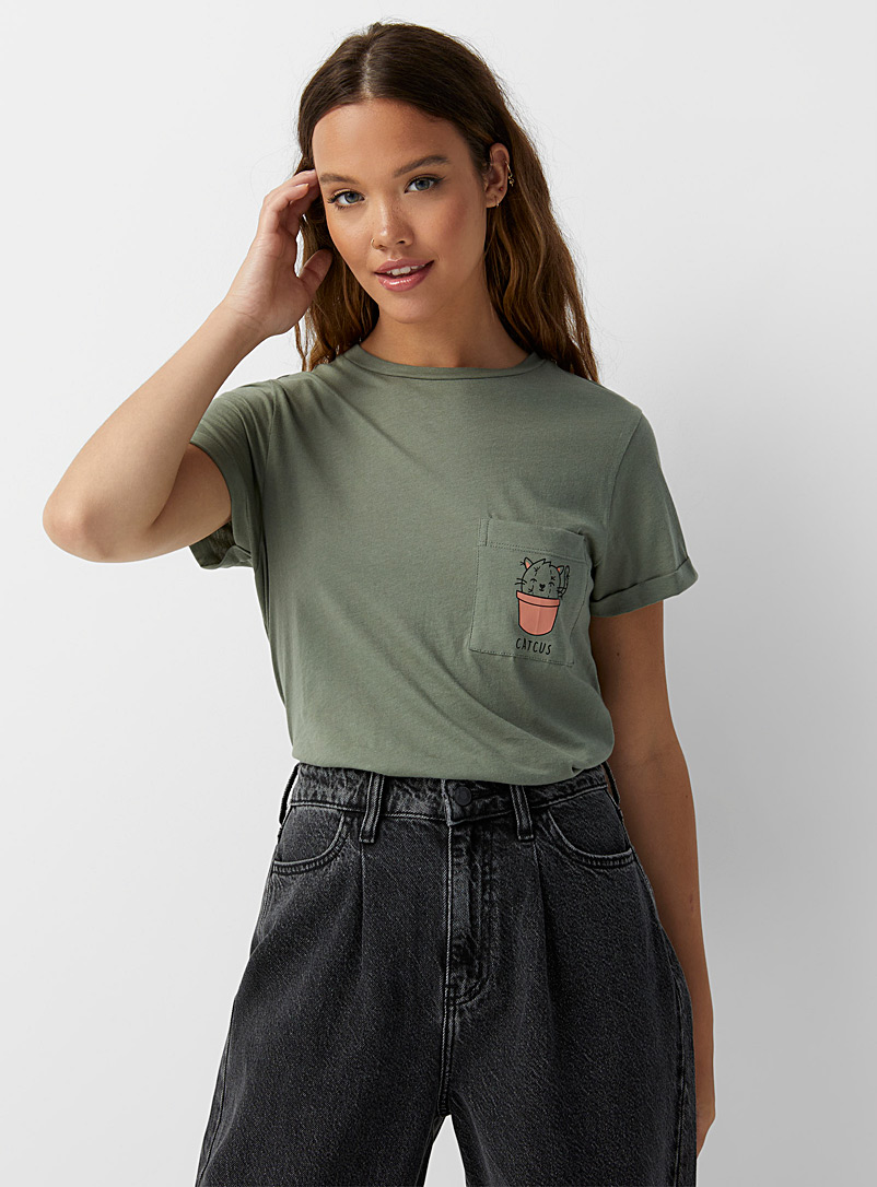 Twik: Le t-shirt pochette imprimée Vert pour femme