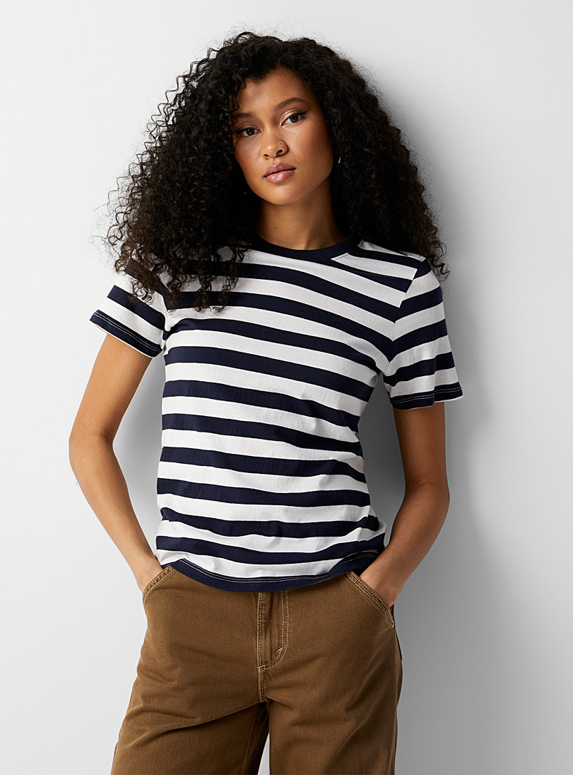 Twik Marine Blue Three-tone stripes T-shirt for women