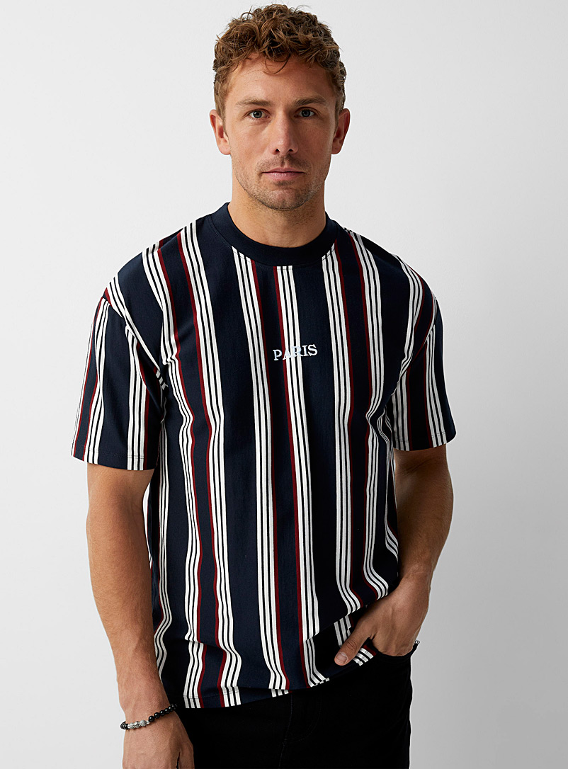 Le 31 Patterned blue Metropolis striped T-shirt for men