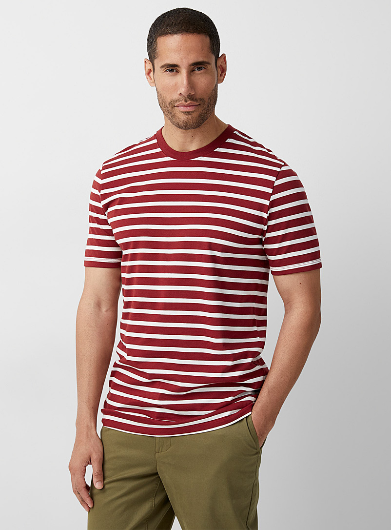 Le 31: Le t-shirt rayure nautique Rouge foncé-vin-rubis pour homme