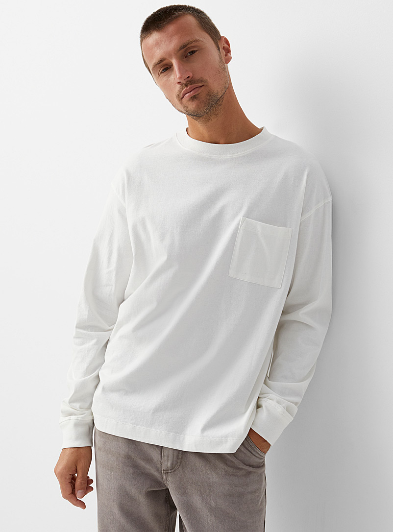 Le 31 Ivory White Recycled cotton pocket T-shirt for men