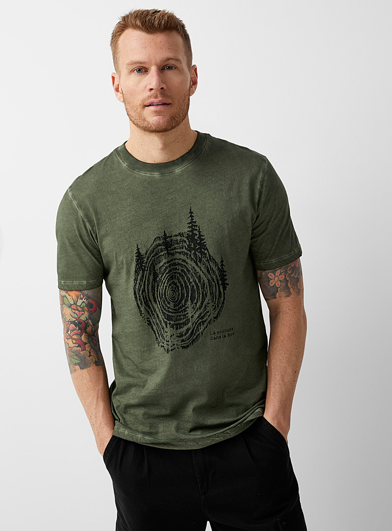 Le 31 Green Oil-washed print T-shirt for men