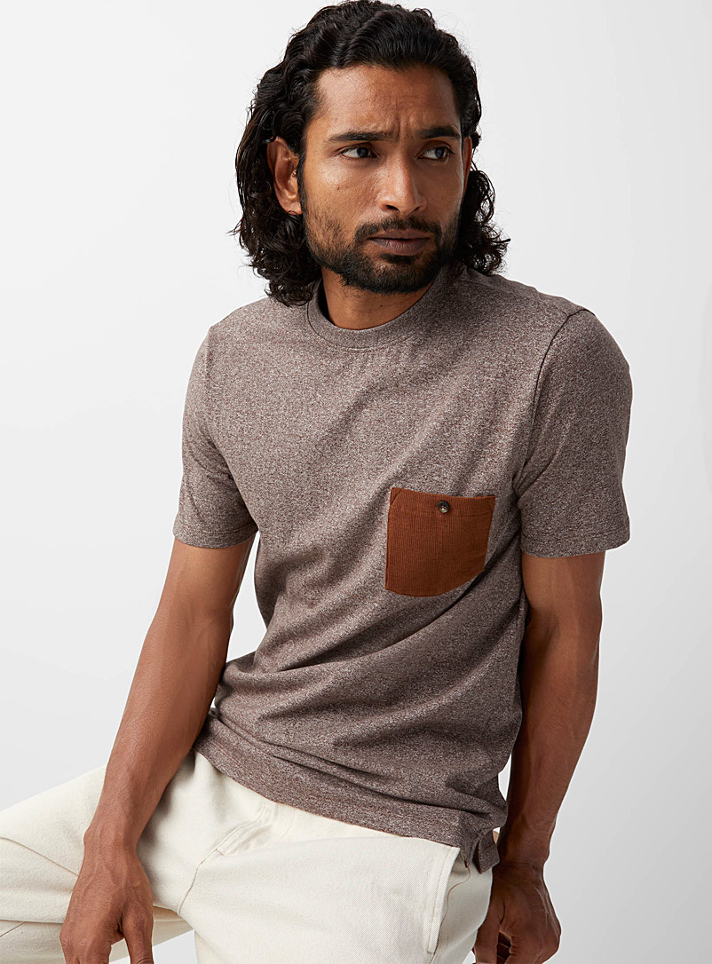 Le 31: Le t-shirt chiné pochette velours côtelé Brun moyen pour homme