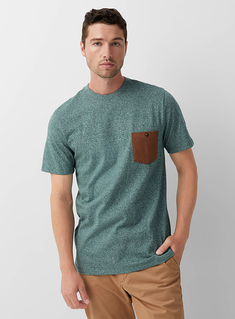 Le 31: Le t-shirt chiné pochette velours côtelé Vert pour homme
