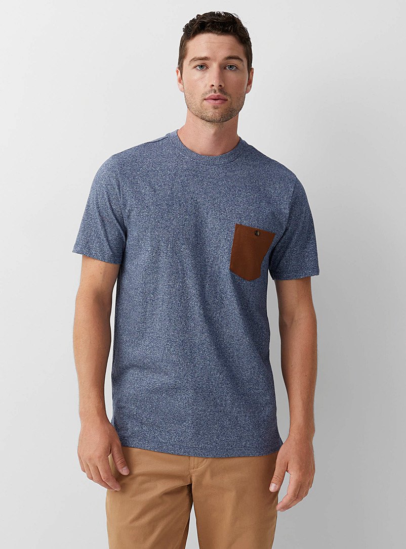 Le 31 Blue Corduroy pocket heathered T-shirt for men