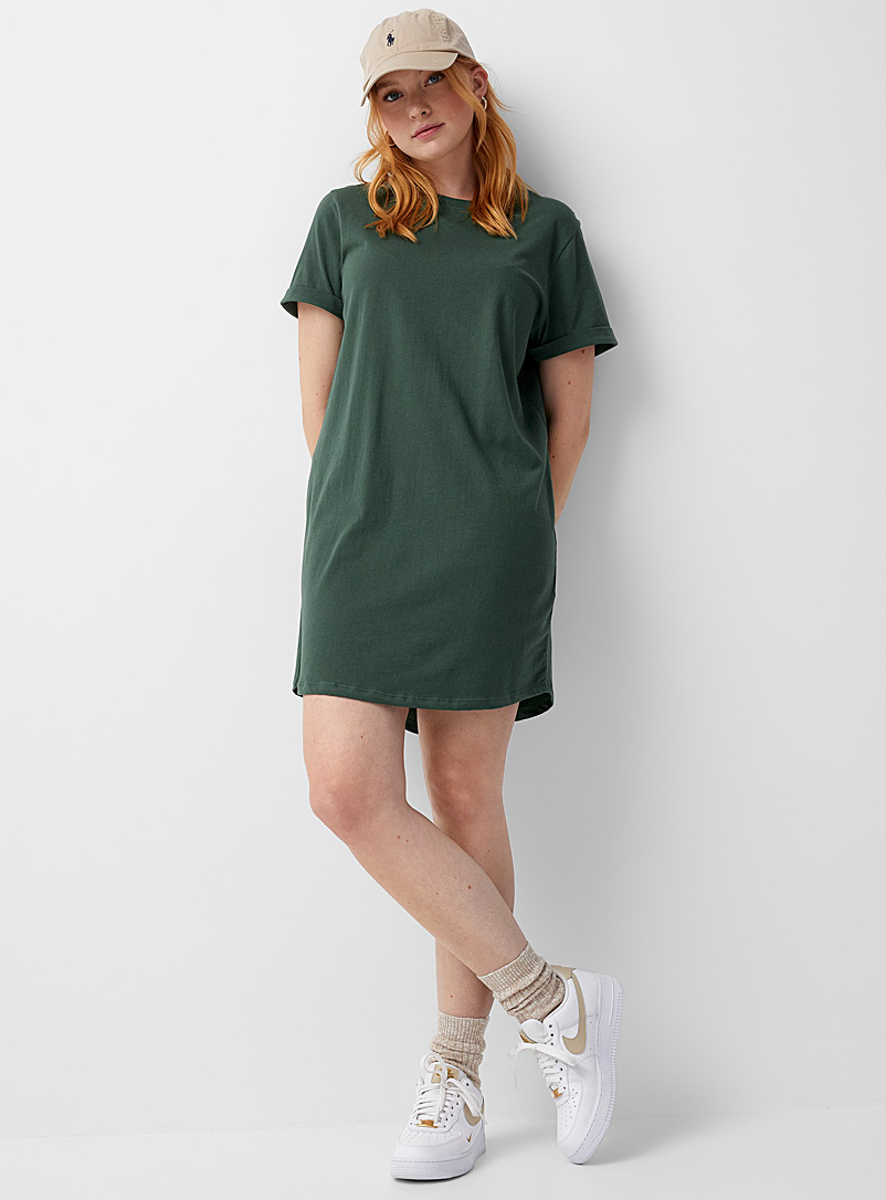 Twik Bottle Green Organic cotton straight-fit T-shirt dress for women