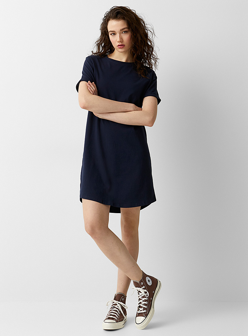 Twik: La robe t-shirt droite coton biologique Marine pour femme