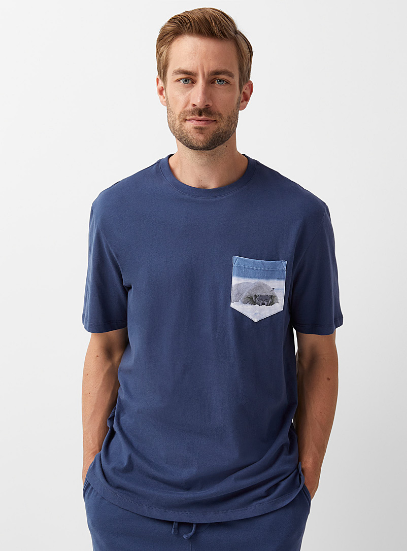 Le 31 Slate Blue Festive pocket lounge T-shirt for men