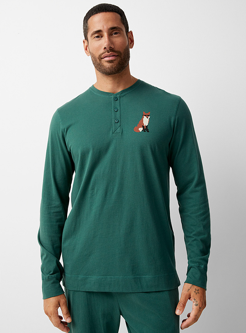 Le 31 Patterned Green Nordic print lounge T-shirt for men