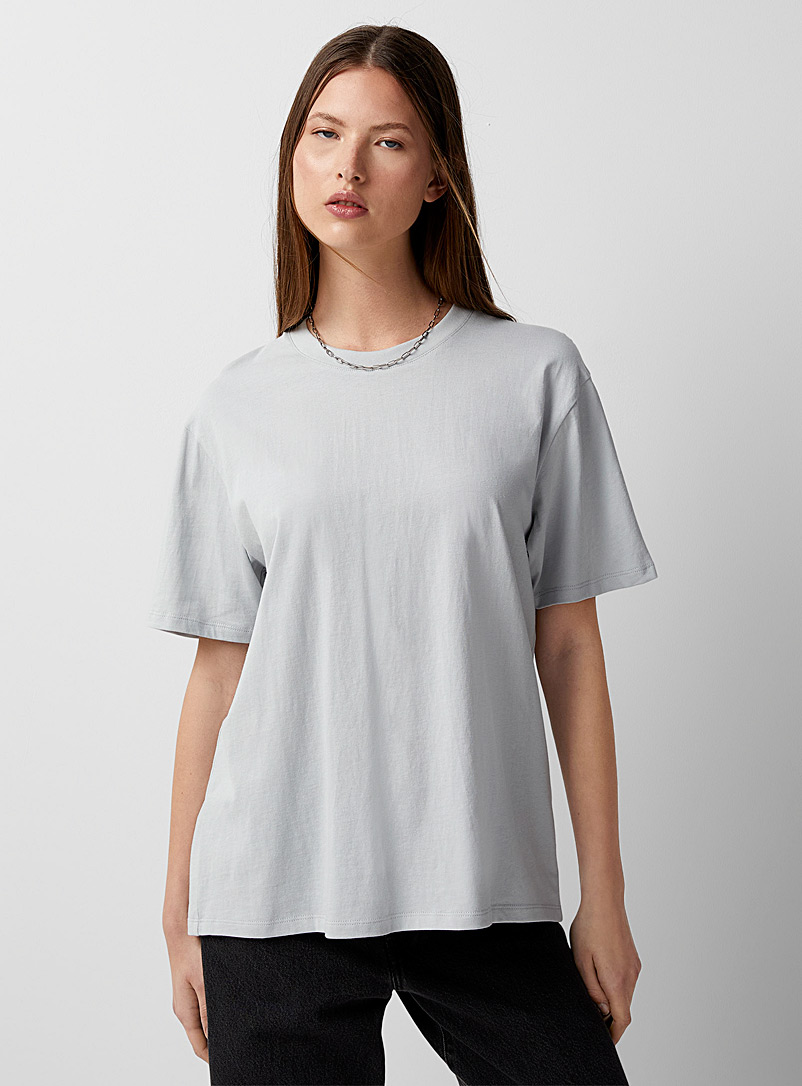 Twik Light Grey Short-sleeve loose crew-neck T-shirt for women