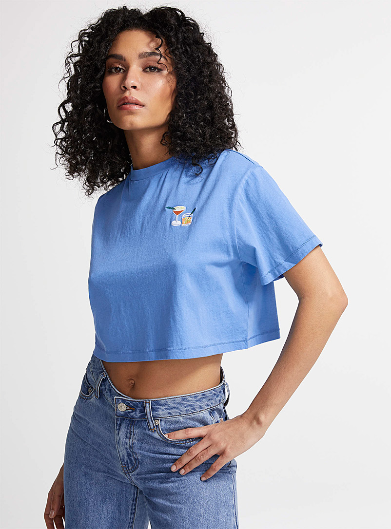 Icône: Le t-shirt court broderie Bleu pour femme