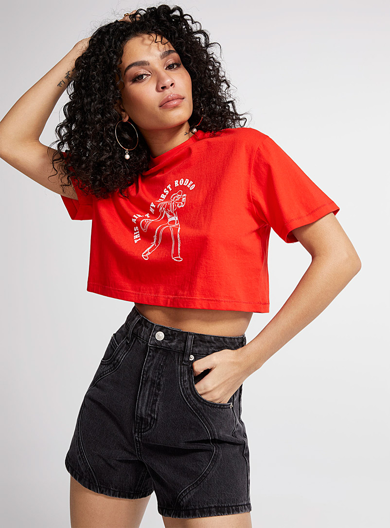 Icône Red Print cropped T-shirt for women