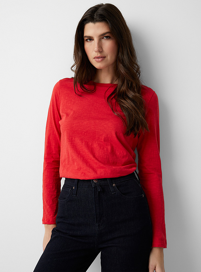 Contemporaine Red Long-sleeve slub T-shirt for women