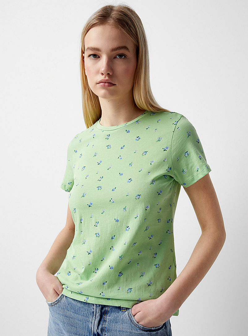 Twik Bottle Green Print crew-neck T-shirt <b>Relaxed fit</b> for women