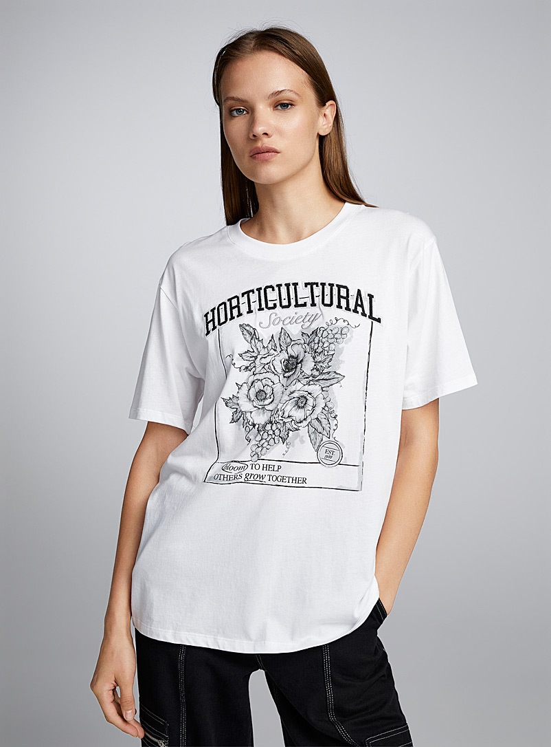 Twik Ivory White Oversized nostalgic print T-shirt for women