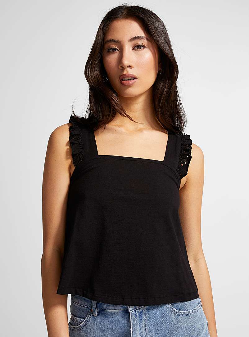 Icône Black Ruffled broderie anglaise cami for women