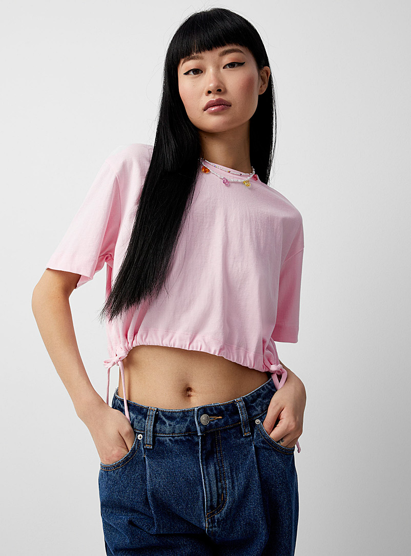 Twik Pink Cord waist cropped tee for women
