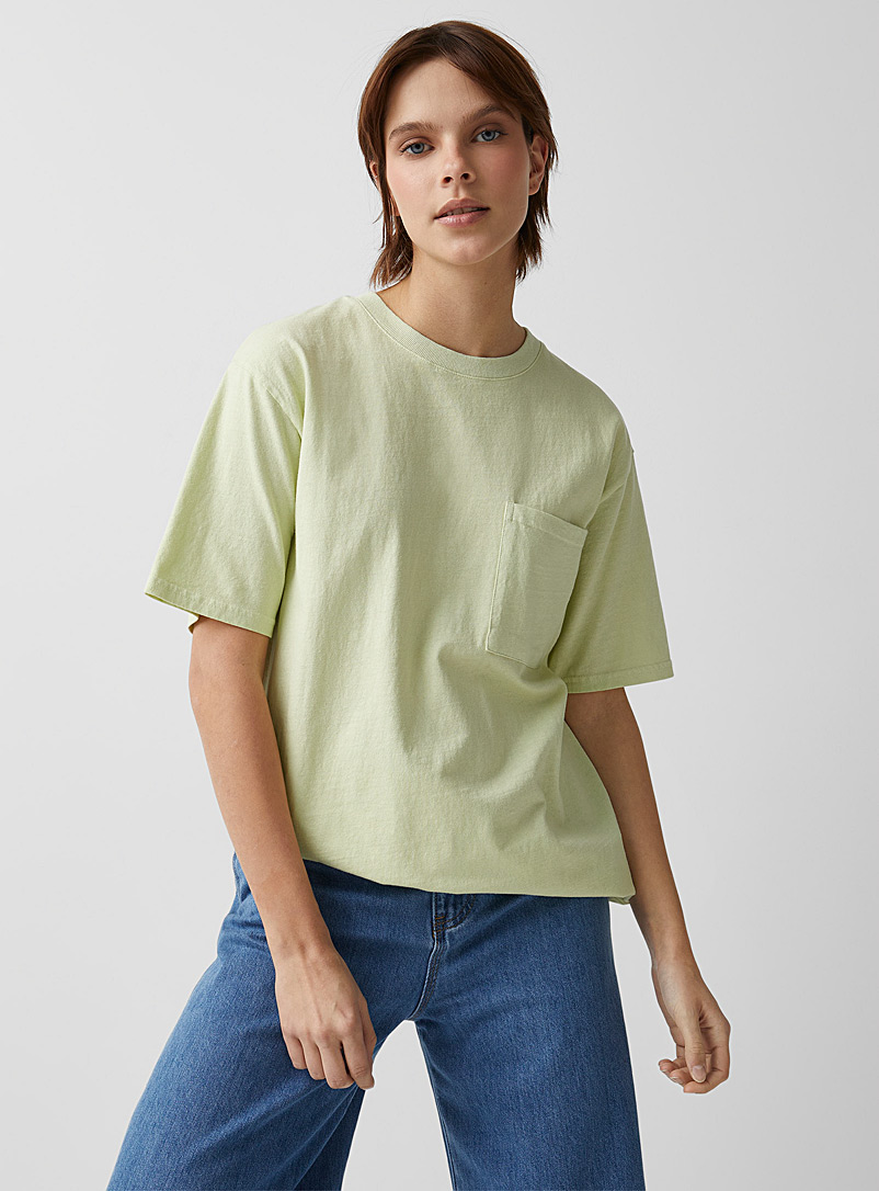 Twik Lime Green Oversized washed T-shirt with pocket for women