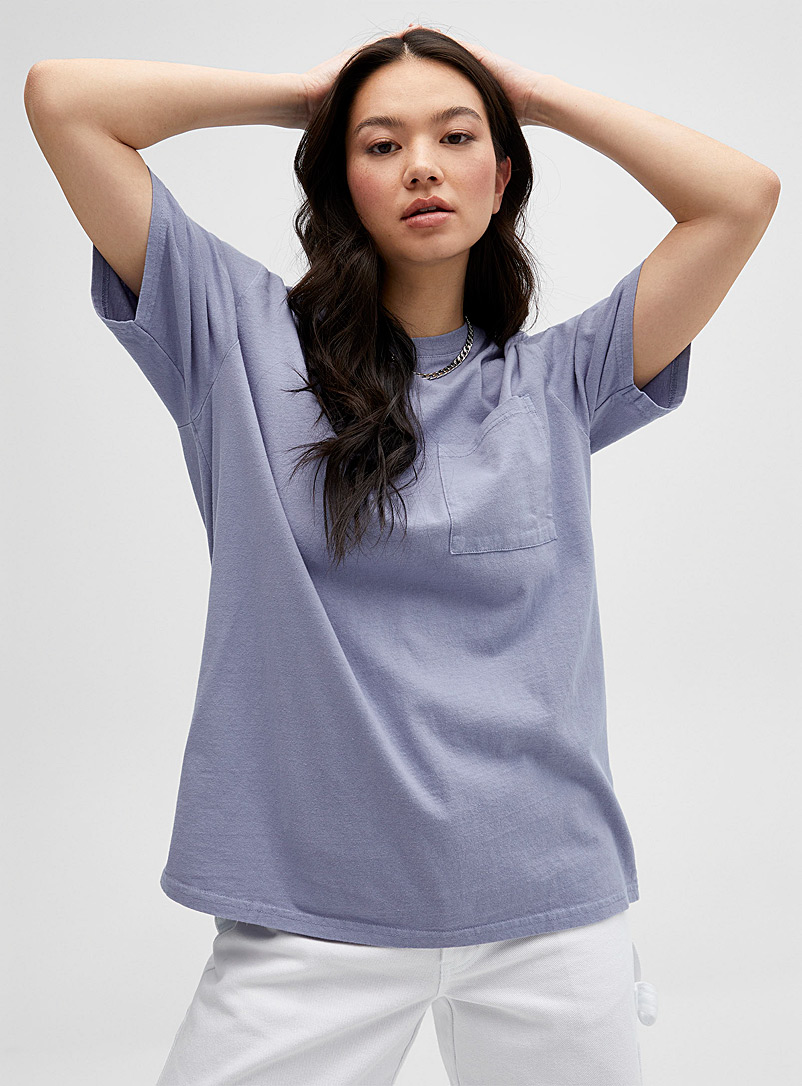 Twik Slate Blue Oversized washed T-shirt with pocket for women