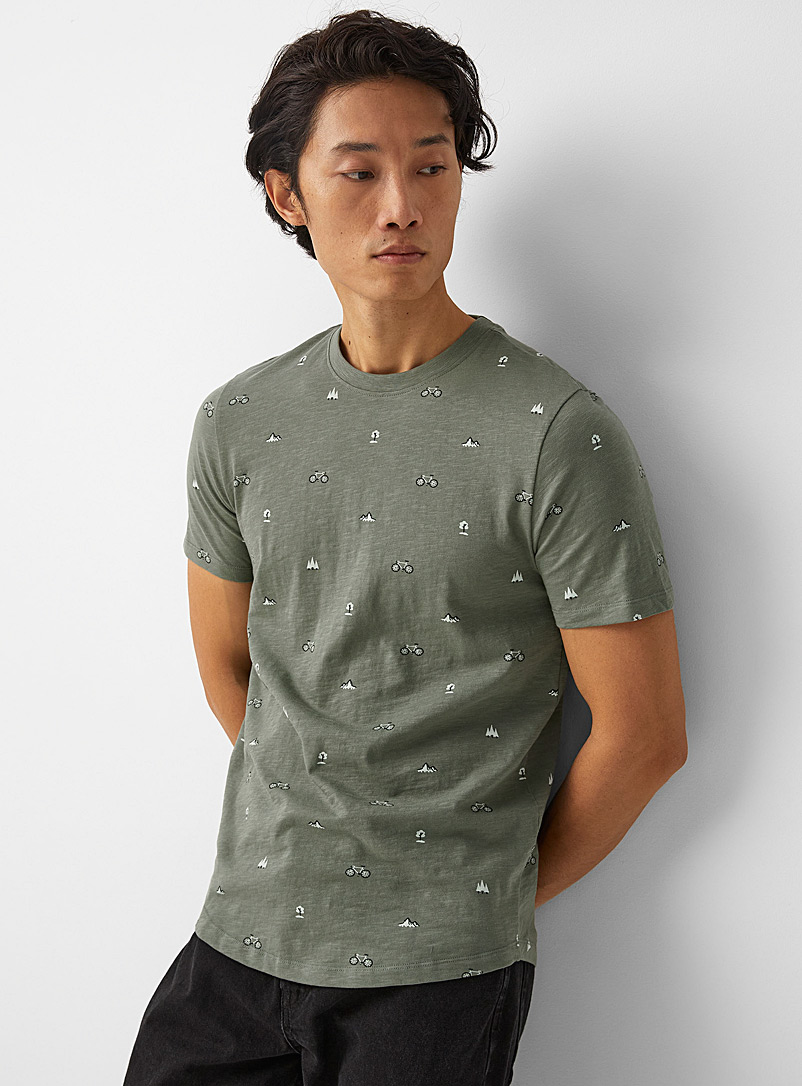 Le 31 Bottle Green Patterned slub jersey T-shirt for men