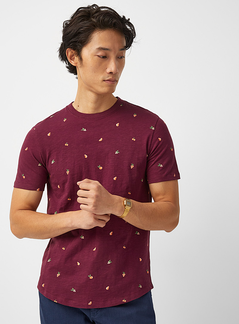 Le 31 Ruby Red Patterned slub jersey T-shirt for men