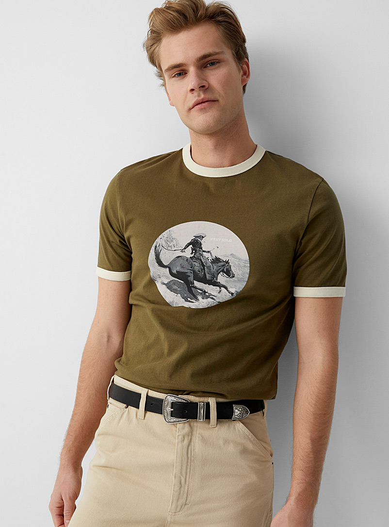 Le 31 Mossy Green Wild West T-shirt for men