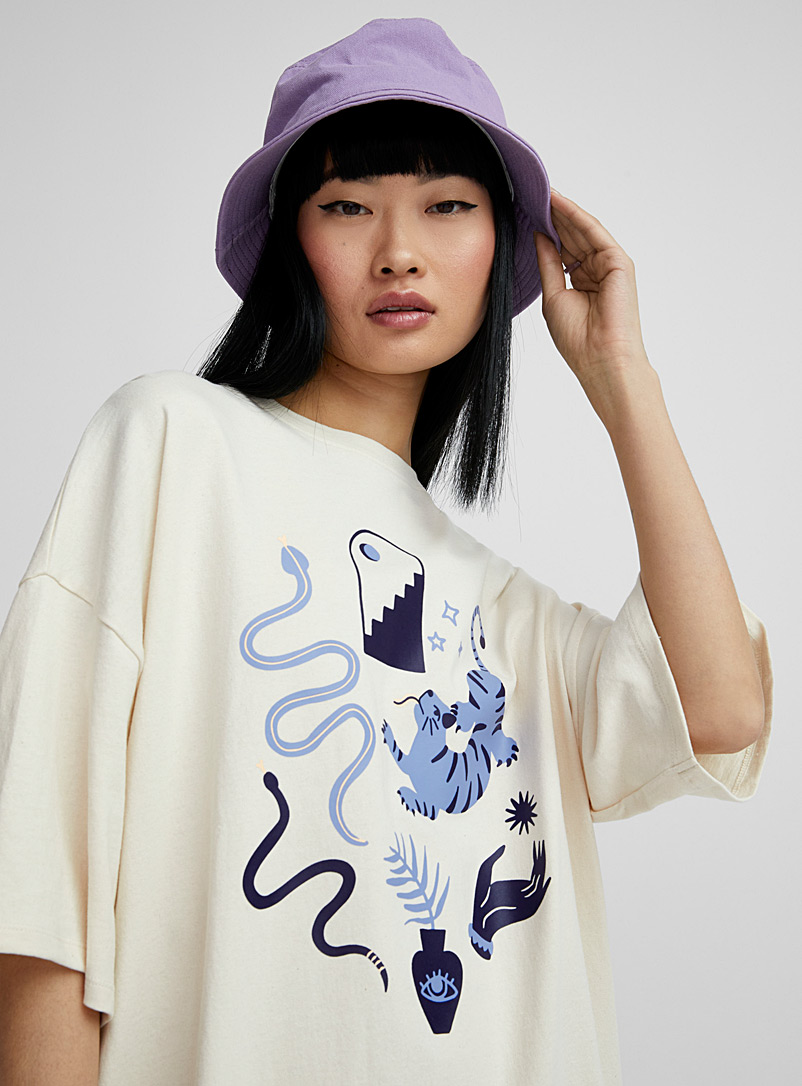 Twik Cream Beige Straight-fit organic cotton T-shirt dress for women