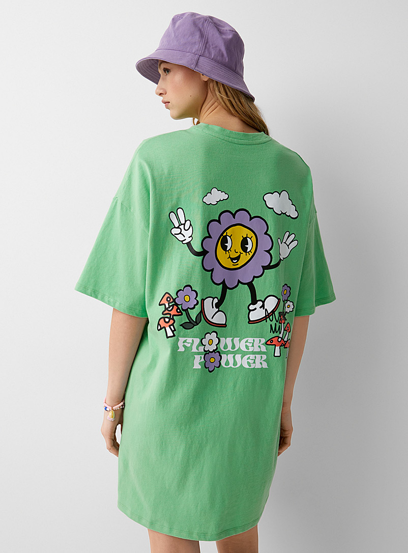 Twik Patterned Green Straight-fit organic cotton T-shirt dress for women