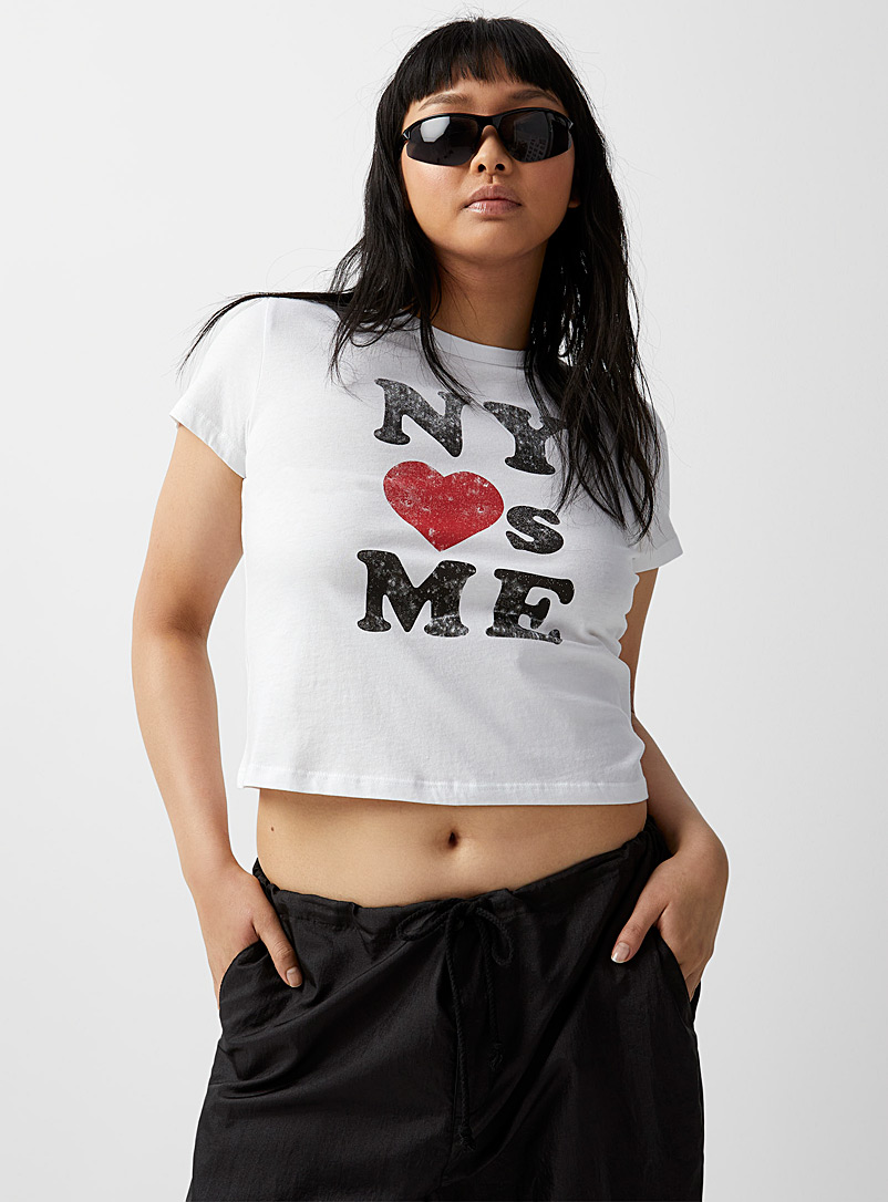 Twik: Le t-shirt mini imprimé jersey léger Blanc à motifs pour femme